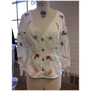 Topshop Embroidered Linen Blouse